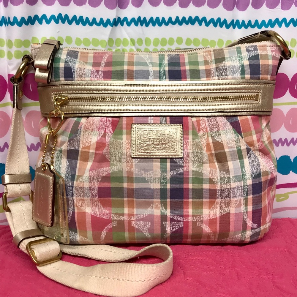 LIKE NEW COACH POPPY DAISY MADRAS PLAID CROSSBODY